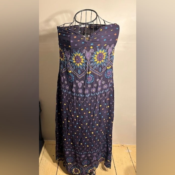🍋‍🟩 boho purple womens size medium party   long maxi dress print festival fun - Picture 1 of 7